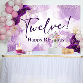 Lofaris Gold Purple Floral Graceful 12th Birthday Backdrop